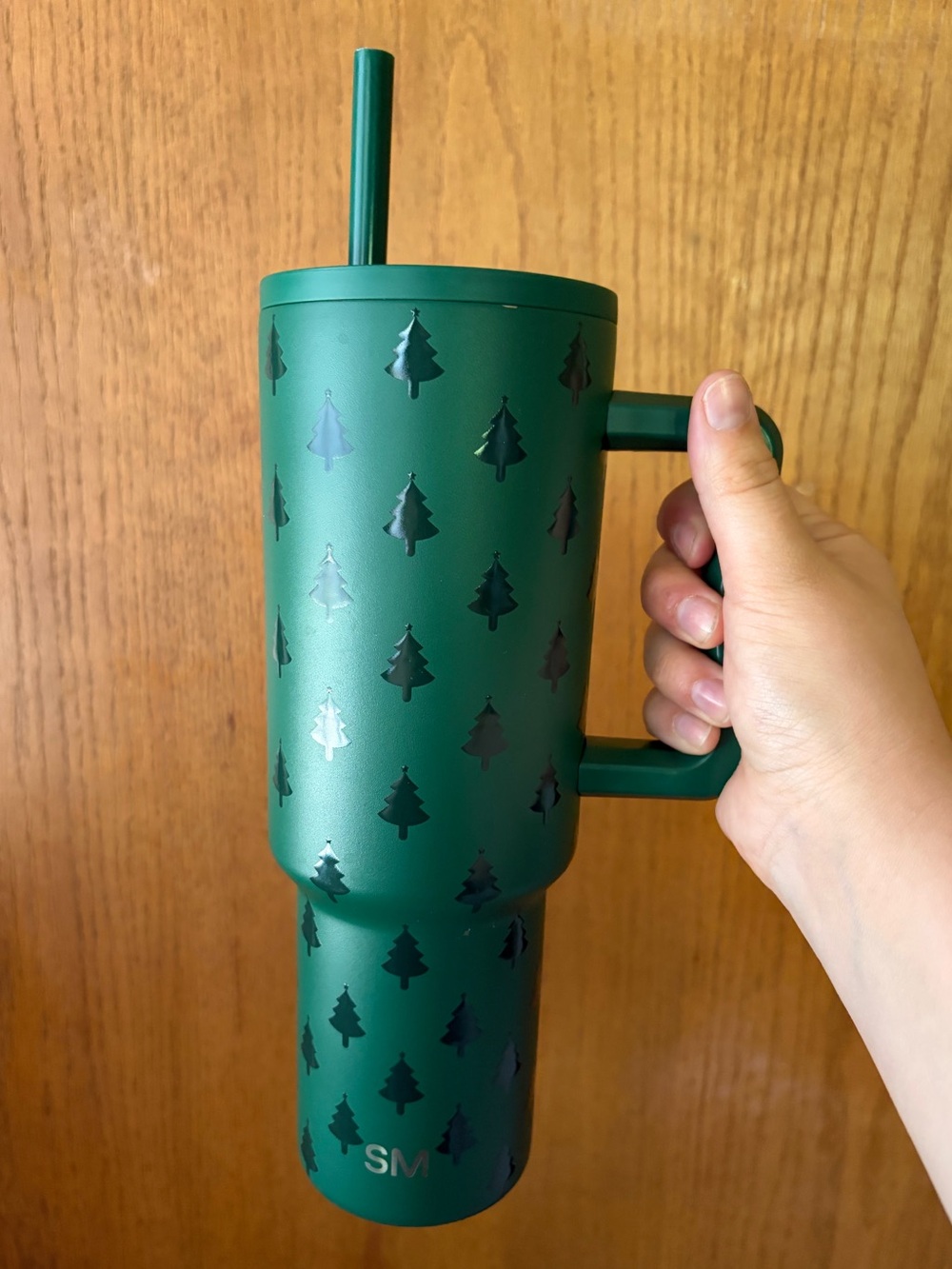 Simple Modern Christmas tree tumbler with straw lid